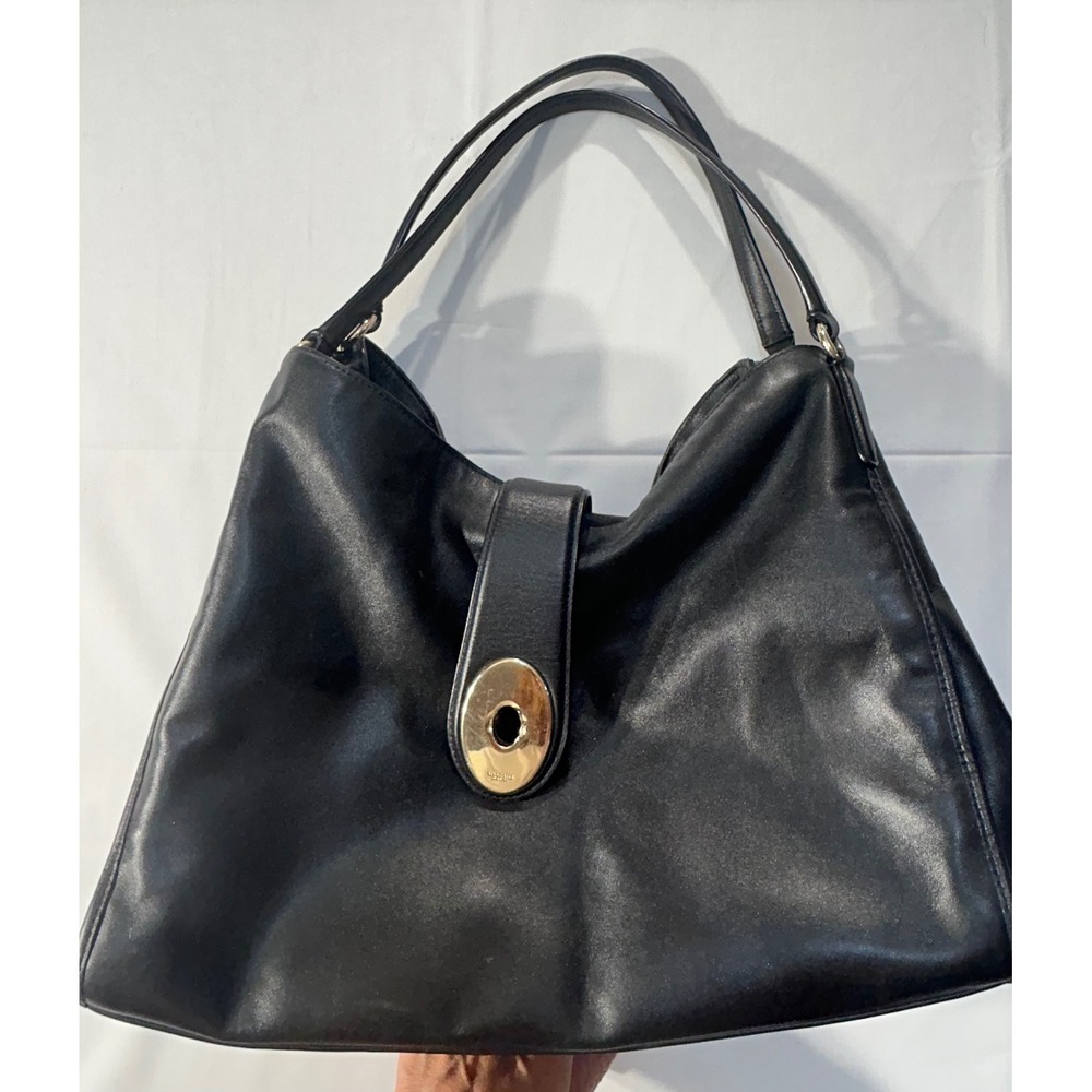 Coach Black Leather Hobo Bag Gold Turnlock Hardware Double Strap Slouchy Tote